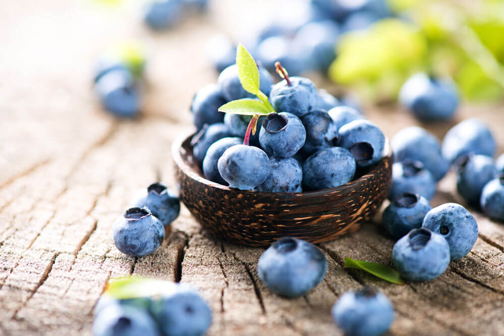 The Blueberries in small wooden bowl at Los Altos, CA