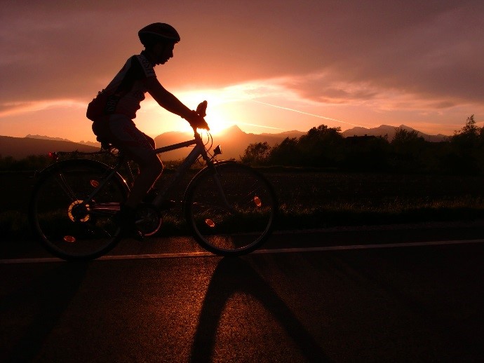 The boy driving Cycling during sunset at Los Altos, CA 